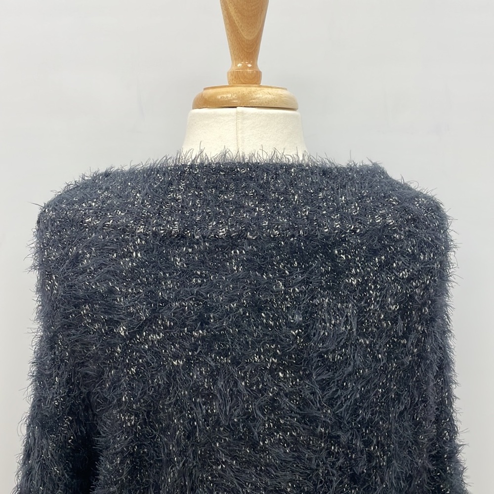 Express Chunky Eyelash Knit Boatneck Slouchy Sweater Cozy Business Black Small - Picture 7 of 9
